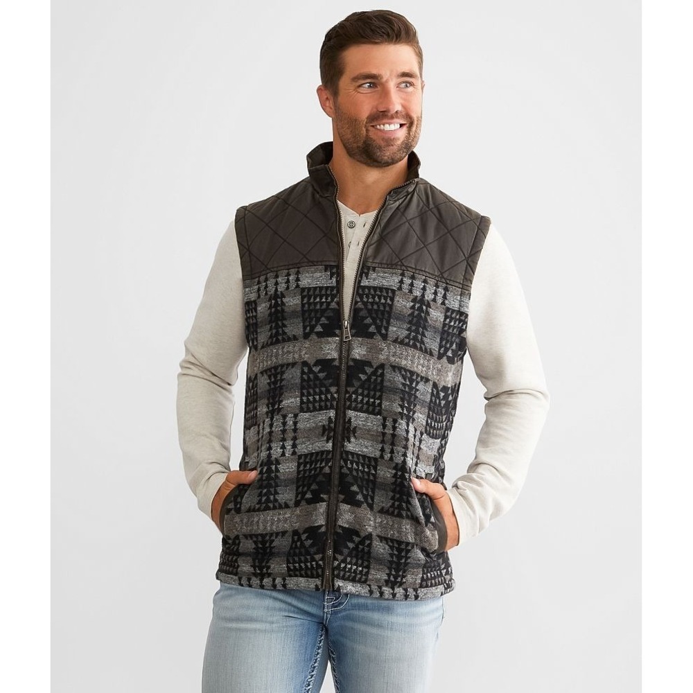 BKE Antique Aztec Vest Men's Full Zip Quilted Western Brown Grey Large